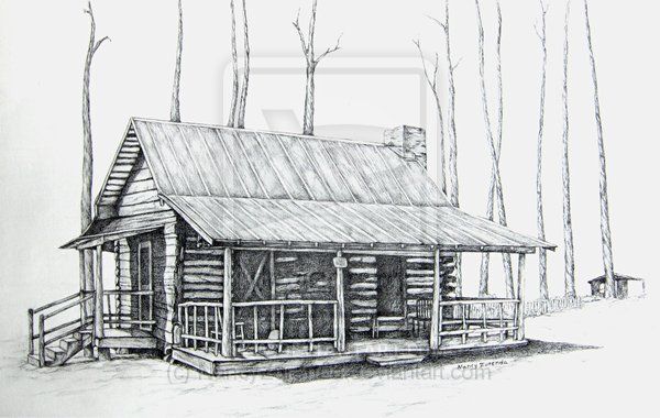 600x380 Log Cabin Line Drawing Bailey Log Cabin By Nancyzurenda - Log Cabin Sketch