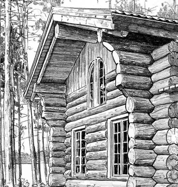 log cabin house drawing