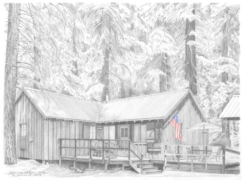 log cabin pencil drawings