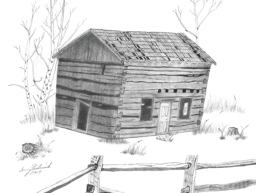log cabin pencil drawings