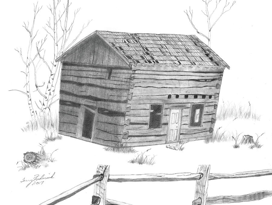 log cabin house drawing