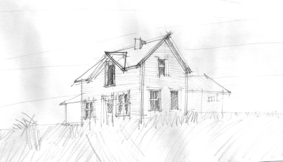 570x326 Pencil Drawing Of A House Sketch Original Drawing Original Etsy - Log Cabin Sketch
