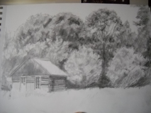 500x375 Drawing A Log Cabin Bringing It All Together. Artwithmark - Log Cabin Sketch
