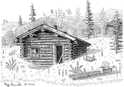 500x351 Sketches Of Alaska Log Cabin Post Office Is About The Only - Log House Sketch