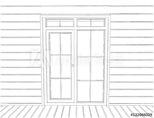 500x384 Wooden Log House Wall Sketch With Door And Window - Log House Sketch