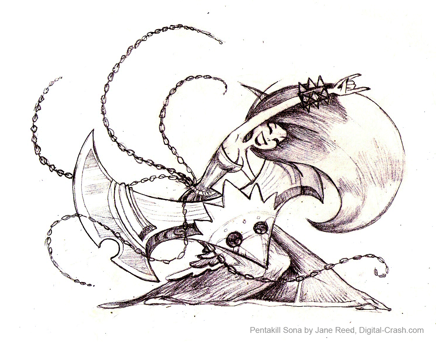 1486x1165 Iphone Graphics Pentakill Sona Sketch From League Of Legends (Lol) - Lol Sketch