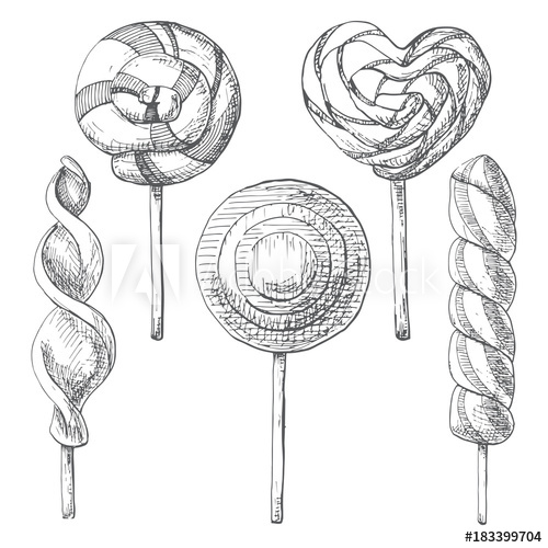 500x500 Hand Drawn Set Of Different Lollipops. Vector Illustration Of A - Lollipop Sketch