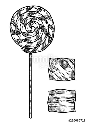 354x500 Candy And Lollipop Illustration, Drawing, Engraving, Ink, Line Art - Lollipop Sketch