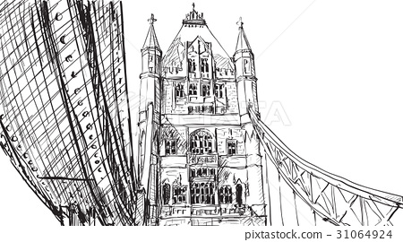 450x270 Sketch Drawing In London England Show Tower Bridge - London Bridge Sketch