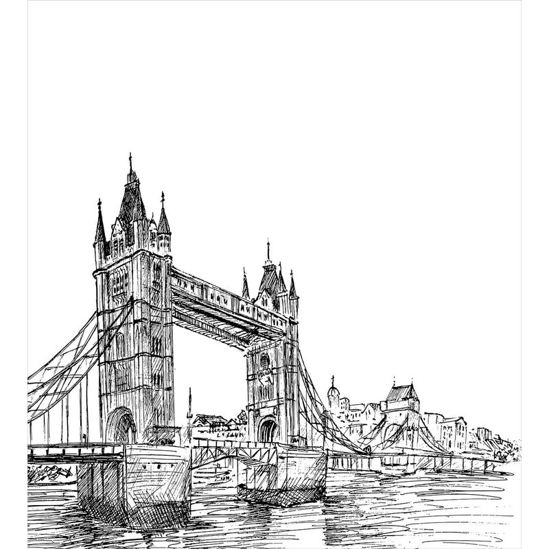 800x800 Ambesonne Vintage Old Fashion London Tower Bridge Sketch - London Bridge Sketch