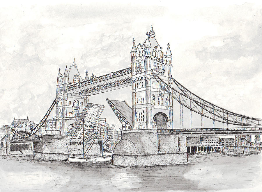 900x661 Bridge Drawing, Pencil, Sketch, Colorful, Realistic Art Images - London Bridge Sketch