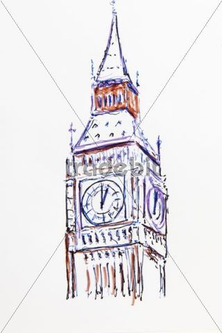 320x480 Clock Tower, Big Ben, London, England, Great Britain, Drawing By - London Clock Tower Sketch