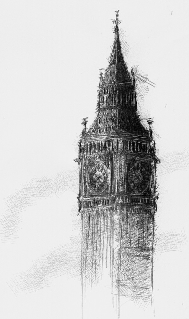 607x1024 Clock Tower - London Clock Tower Sketch