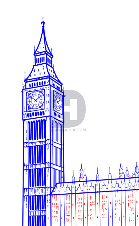 443x720 How To Draw Big Ben, Step By Step, Drawing Guide, By Kingtutorial - London Clock Tower Sketch