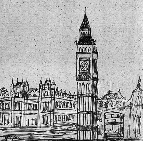 486x480 London Bigben Drawing The Clock Tower Of The Palace Of - London Clock Tower Sketch