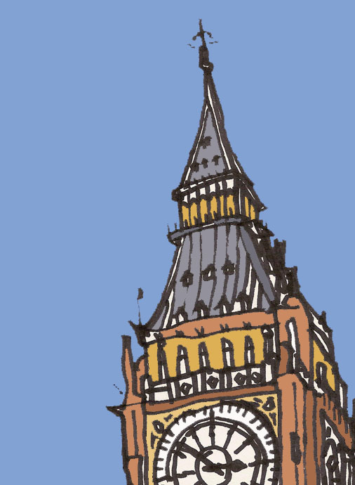 506x690 Urban Sketchers London Still Standing Big Ben - London Clock Tower Sketch