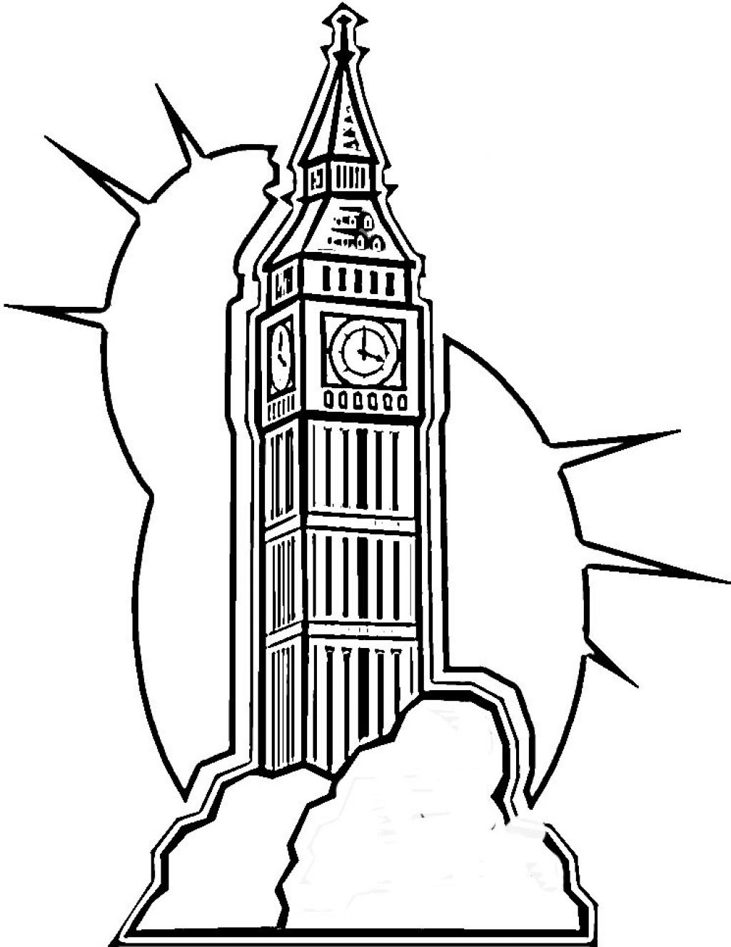 1024x1327 Big Ben Clipart Coloring - London Clock Tower Sketch