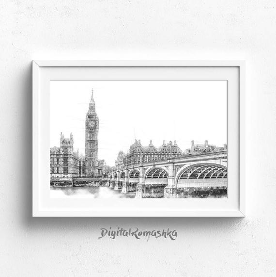 570x571 London Skyline London Print London Large Poster London Wall Etsy - London Skyline Sketch