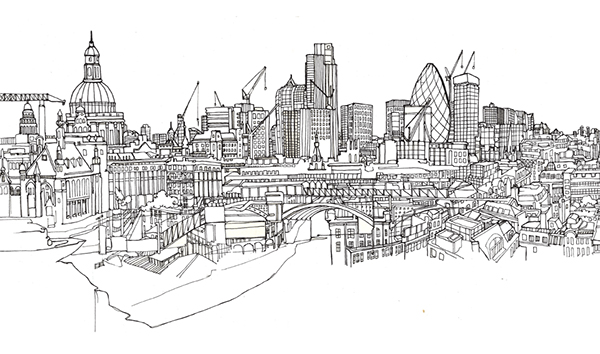 600x354 Pen And Ink Drawings Of London On Behance - London Skyline Sketch