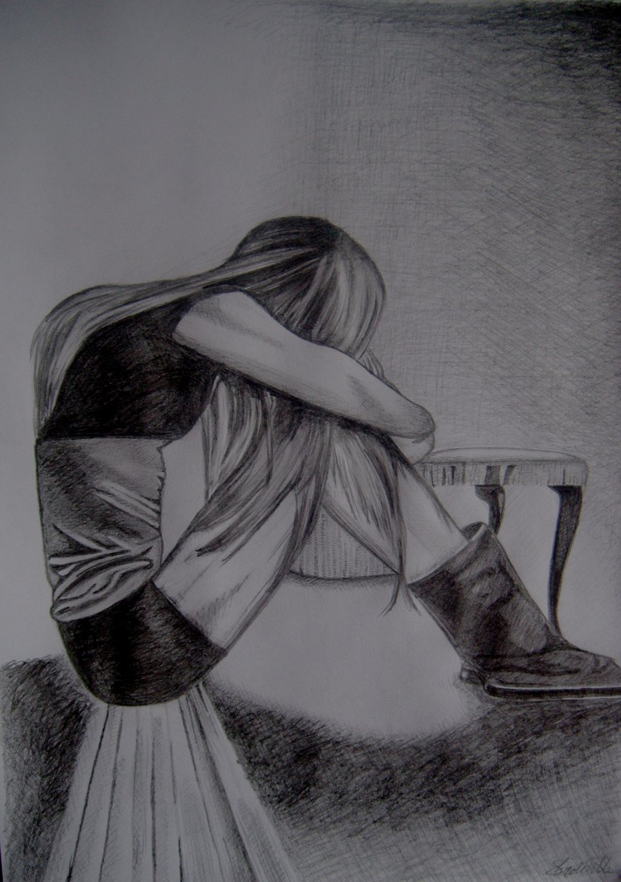 Lonely Girl Sketch at PaintingValley.com | Explore collection of Lonely ...