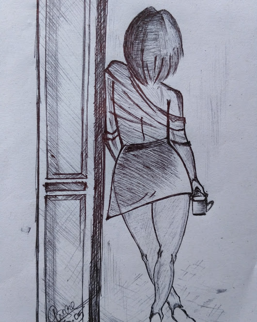 530x663 Pencil Art By Pinku Lonely Girl Sketch - Lonely Girl Sketch