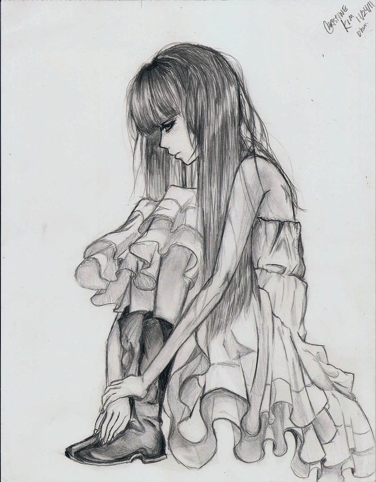 736x944 Sad Lonely Girl Drawing - Lonely Girl Sketch