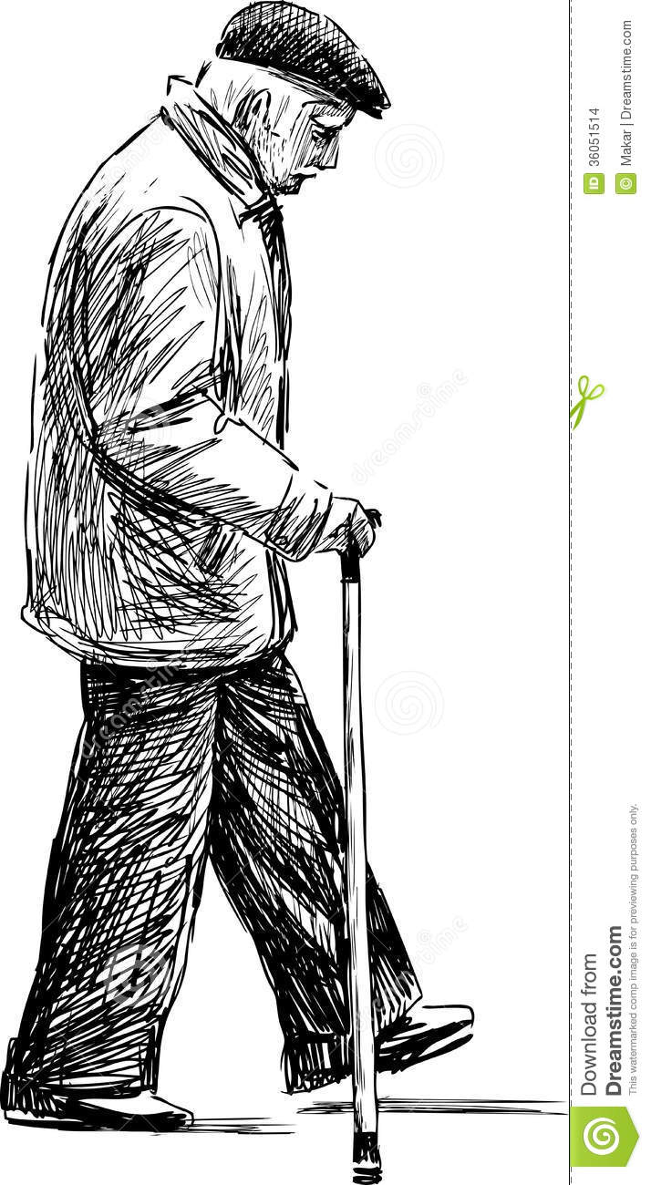 714x1300 Walking Lonely Man Sketch Walking Elderly Man Stock Vector - Lonely Man Sketch
