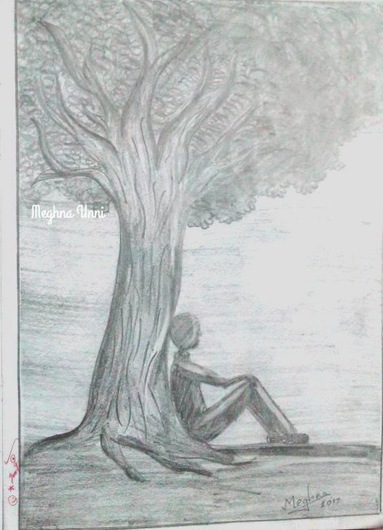 555x768 Lonely Man Pencil Sketch For Class 8 Art Book - Lonely Sketches