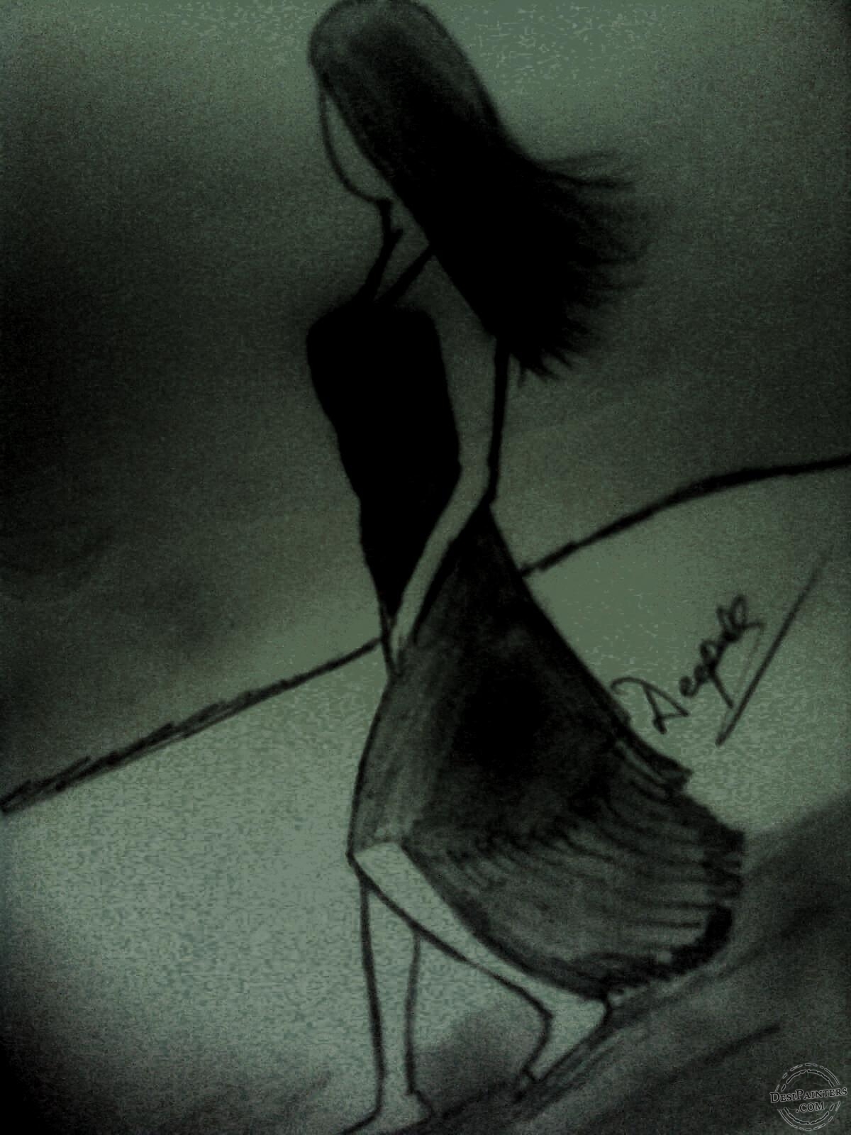 1200x1600 Pencil Sketch Lonely Girl - Lonely Sketches