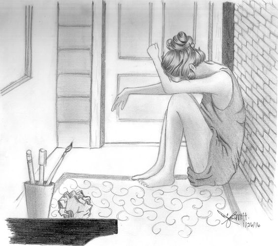 564x499 Crying Girl, Lonely Girl, Pencil Sketch, Sad Girl, Girl Drawing - Lonely Sketches