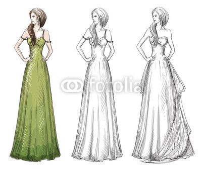 400x338 Fashion Hand Drawn Illustration. Vector Sketch. Long Dress. Buy - Long Dress Sketch