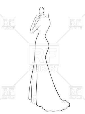 300x400 Sketch Of A Long Gown Vector Image Vector Artwork Of Beauty - Long Dress Sketch