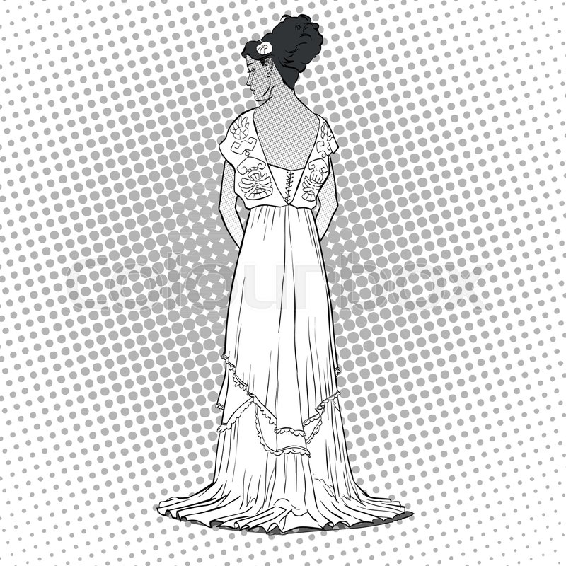800x800 The Sketch With The Young Graceful Model. Back View Of The Dress - Long Dress Sketch