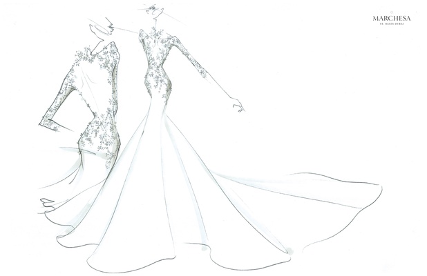 618x400 Wedding Dresses Marchesa Bridal Capsule Collection - Long Dress Sketch