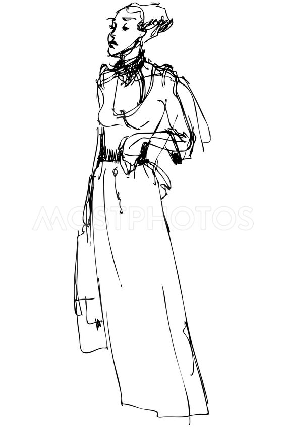 563x844 Sketch High Slender Woman I... By Vadim Gnidash - Long Dress Sketch