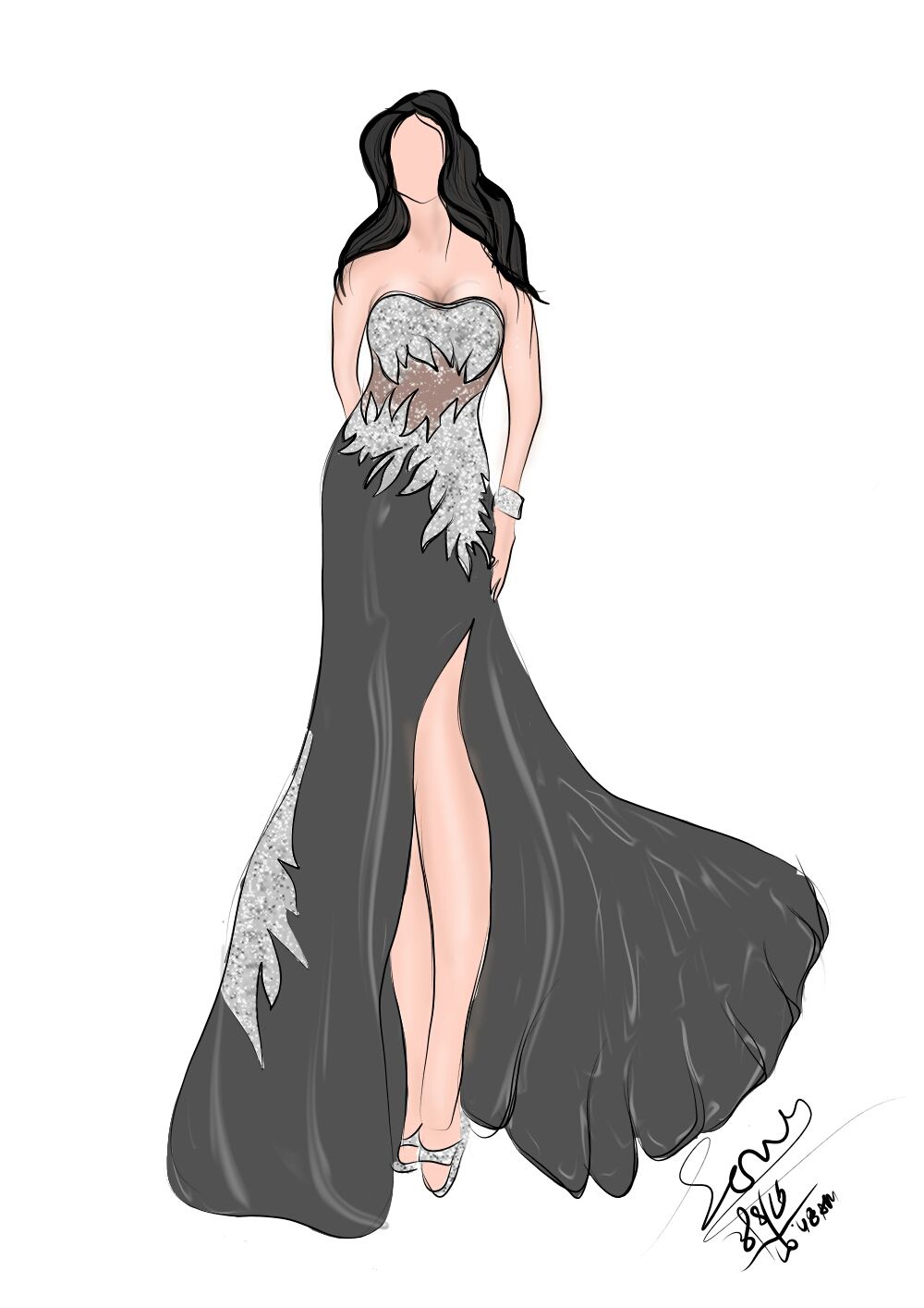 1000x1414 Black Long Dress Sketch Fashion Arts Dresses - Long Dress Sketch