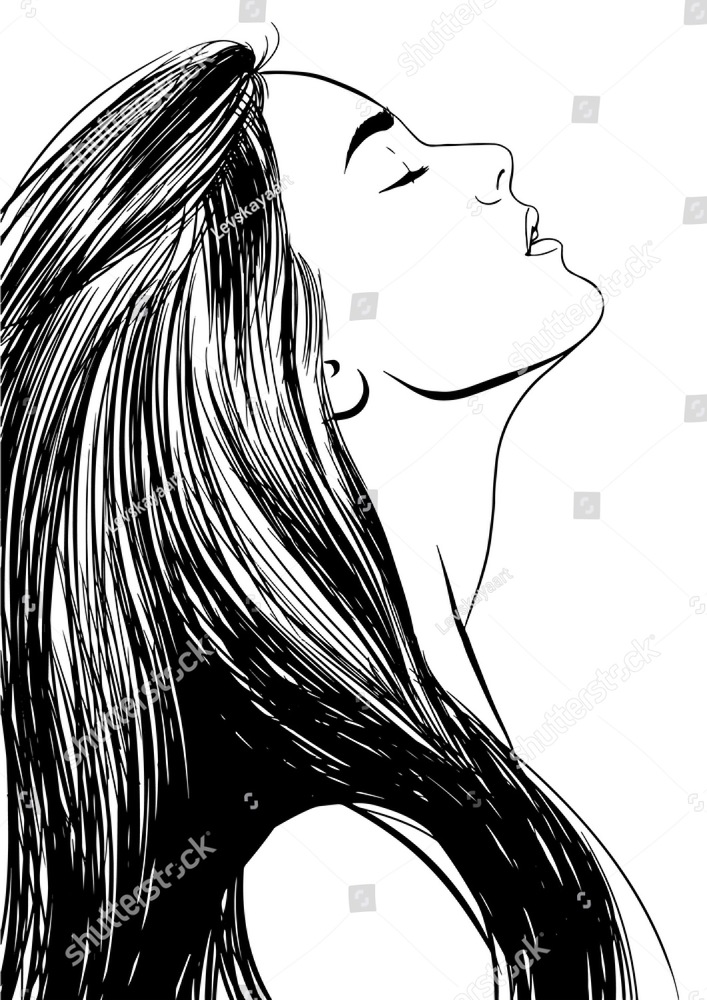 707x1000 Girl Sketch Line Drawing Profile Of A Young Woman Ez Canvas - Long Sketch