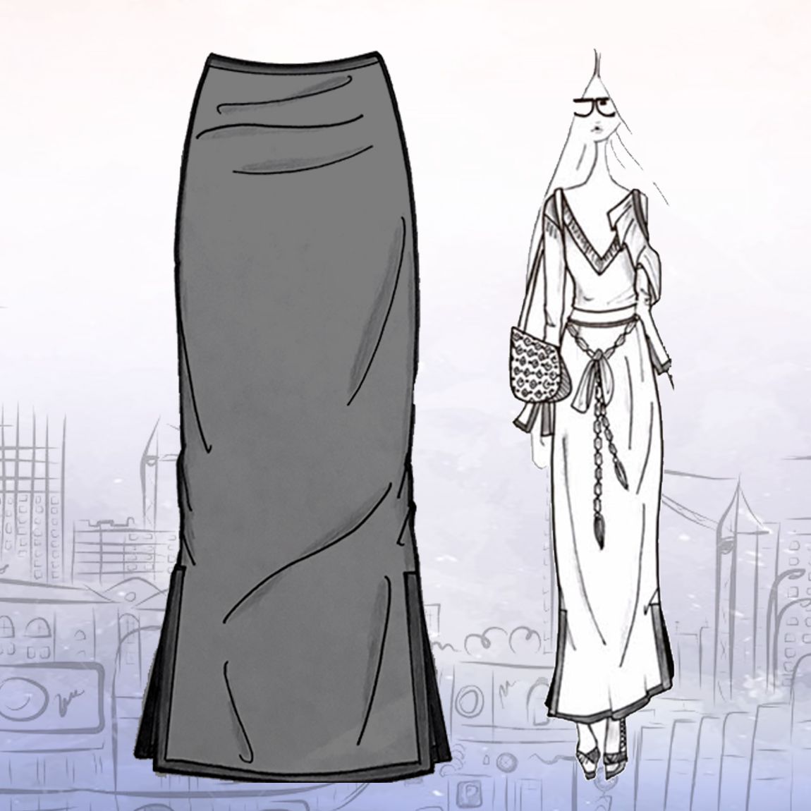 1150x1150 Long Drapey Skirt Karina D. X Betabrand - Long Skirt Sketch