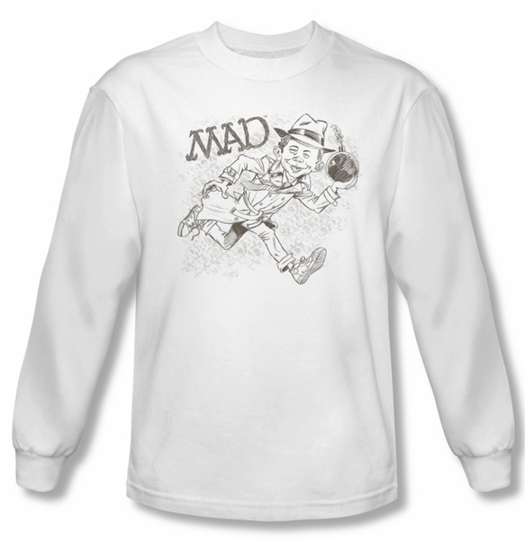 583x600 Mad Magazine Shirt Sketch Long Sleeve White Tee T Shirt - Long Sleeve Sketch