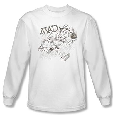 385x397 Mad Magazine Shirt Sketch Long Sleeve White Tee T Shirt - Long Sleeve T Shirt Sketch