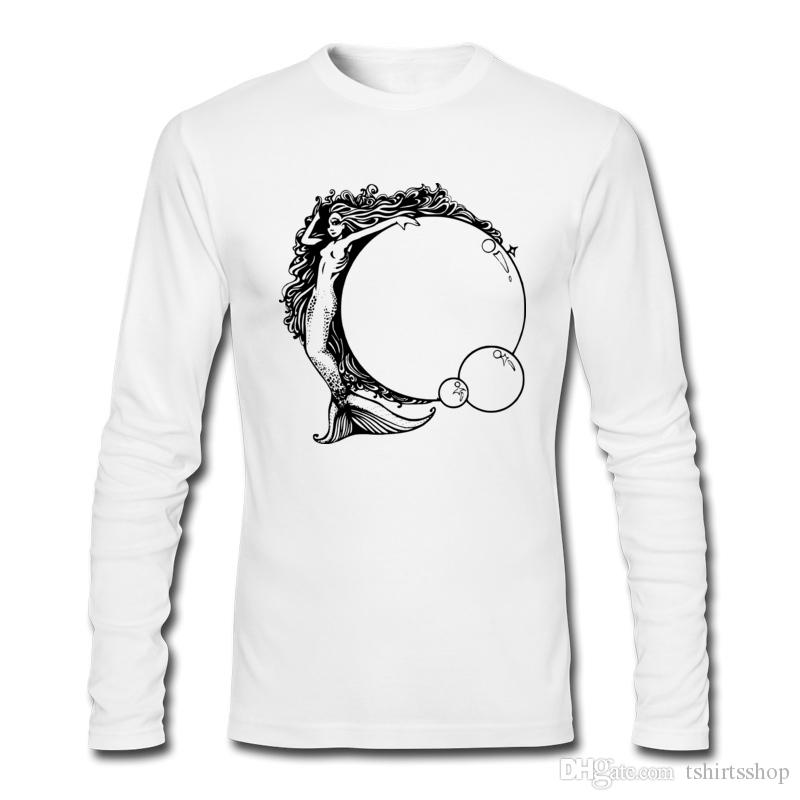 800x800 Men Spring Autumn T Shirt Elegant Girl Lean On Moon Sketch Shirts - Long Sleeve T Shirt Sketch