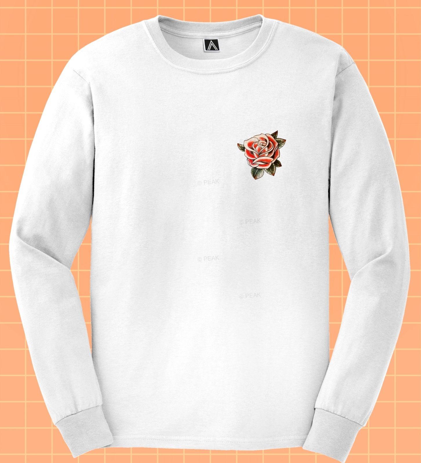 1452x1600 Rose Badge Long Sleeve T Shirt Tattoo Indie Sketch Tee Retro - Long Sleeve T Shirt Sketch