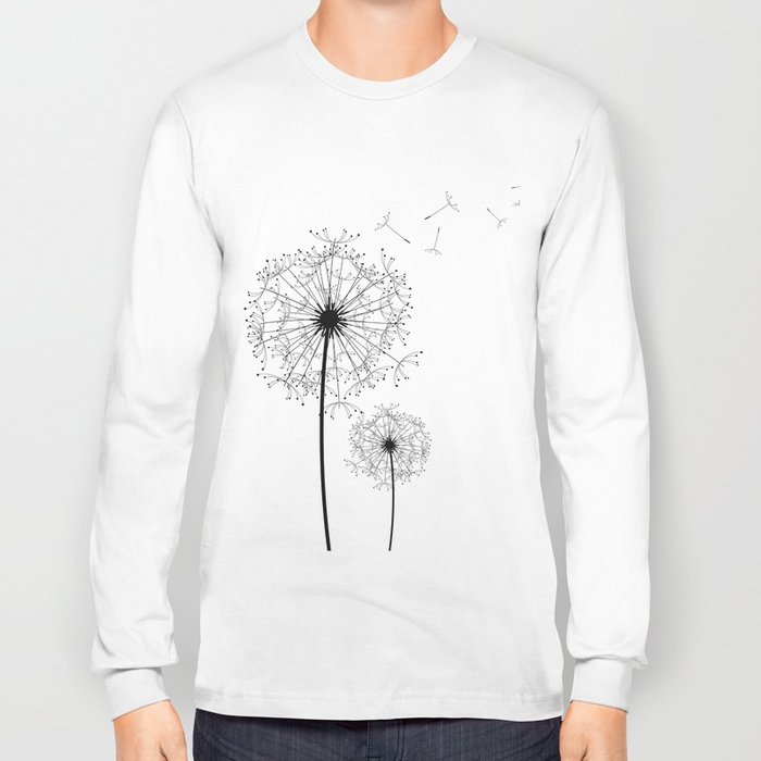 700x700 Black And White Dandelion Sketch Long Sleeve T Shirt By - Long Sleeve T Shirt Sketch