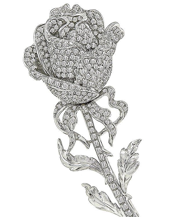 600x750 Estate 4.00ct Diamond Long Stem Rose Pin - Long Stem Rose Sketch