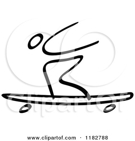 450x470 Clipart Of A Black And White Stick Drawing Of A Longboard Skater - Longboard Sketch