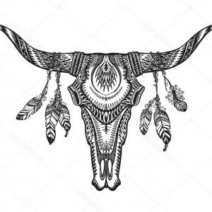 300x300 Watercolor Bull And Deer Skulls Vector Createmepink - Longhorn Skull Sketch