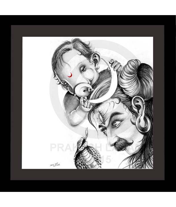 620x726 Truly Godly Cute Baby Ganesha Playing With Lord Shiva Sketch Frame - Lord Shiva Sketch