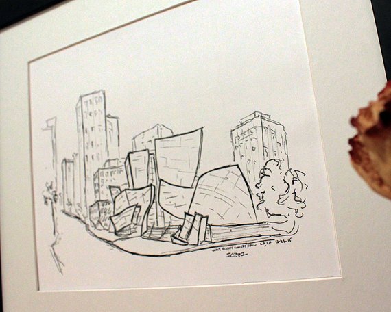 570x456 Los Angeles Sketch Art Print Walt Disney Concert Hall La Etsy - Los Angeles Sketch