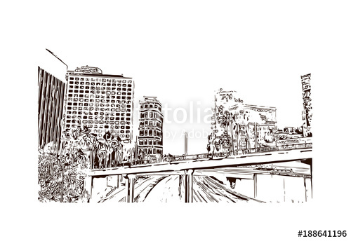 500x344 Los Angeles City In California. Hand Drawn Sketch Illustration In - Los Angeles Skyline Sketch