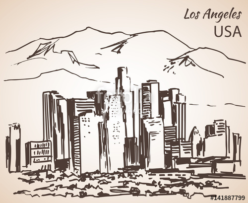 500x409 Los Angeles Cityscape Sketch. Stock Image And Royalty Free Vector - Los Angeles Skyline Sketch